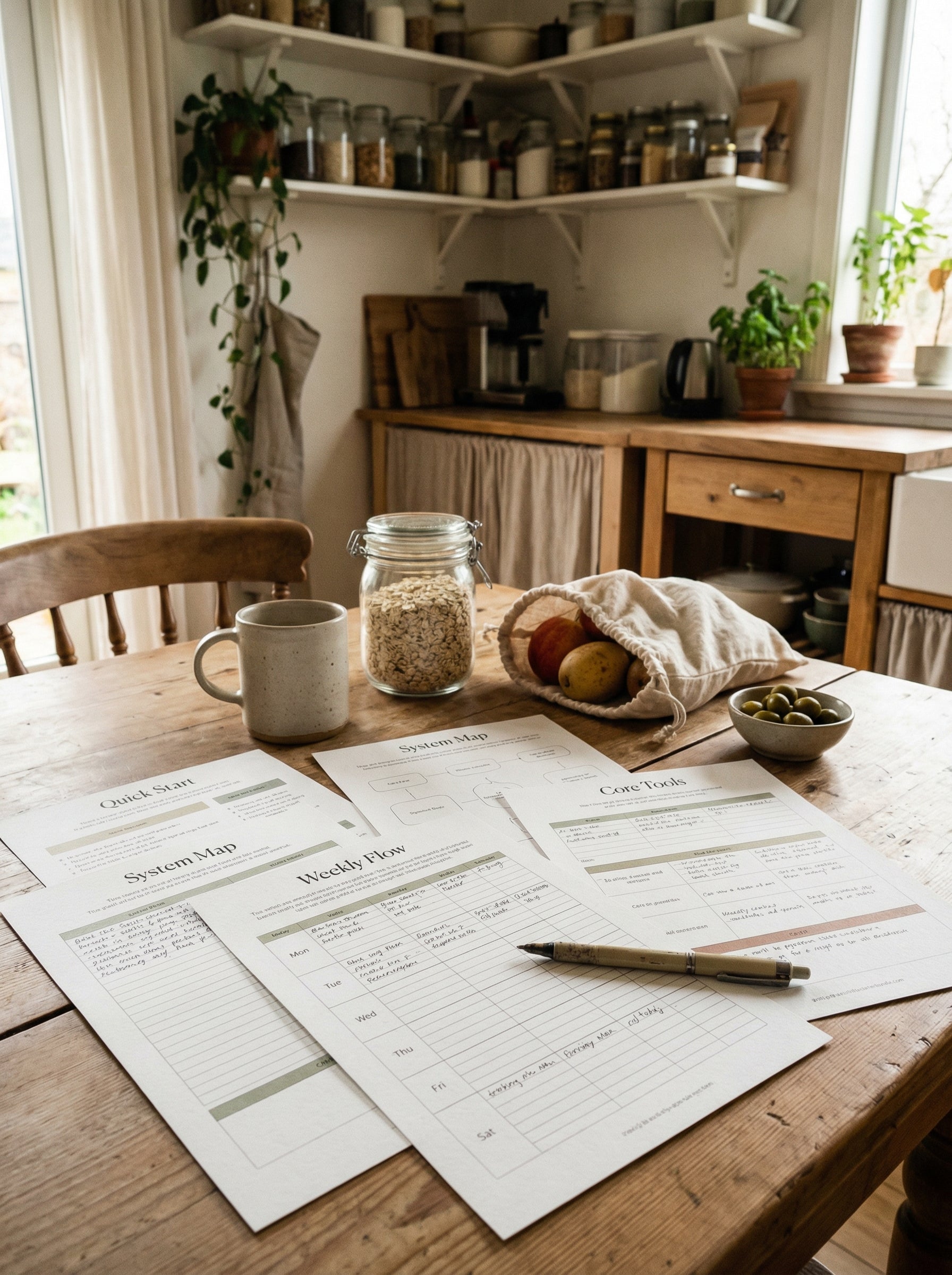 A4 print edition Starter Bundle worksheets in a home kitchen setting