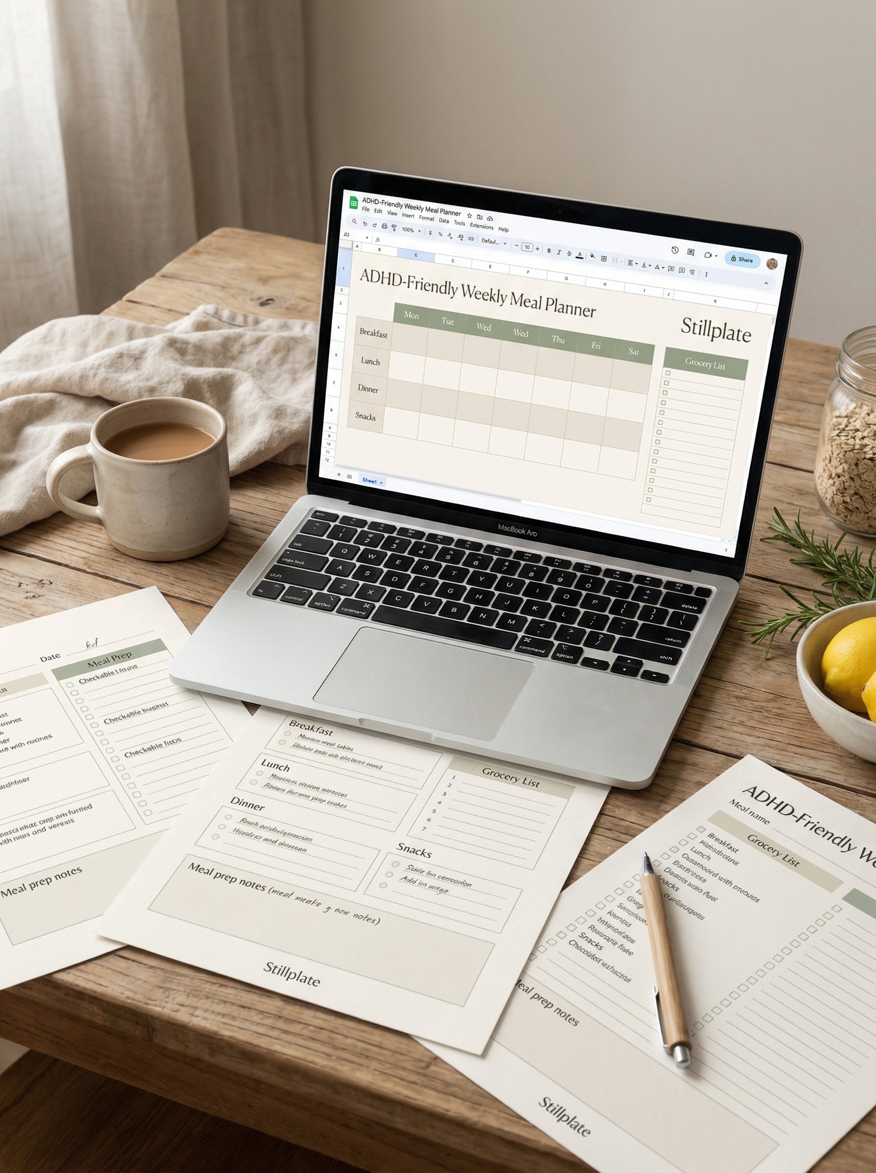 ADHD-Friendly Weekly Meal Planner printable spreadsheet system by Stillplate