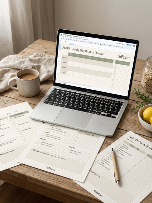 ADHD-Friendly Weekly Meal Planner printable spreadsheet system by Stillplate