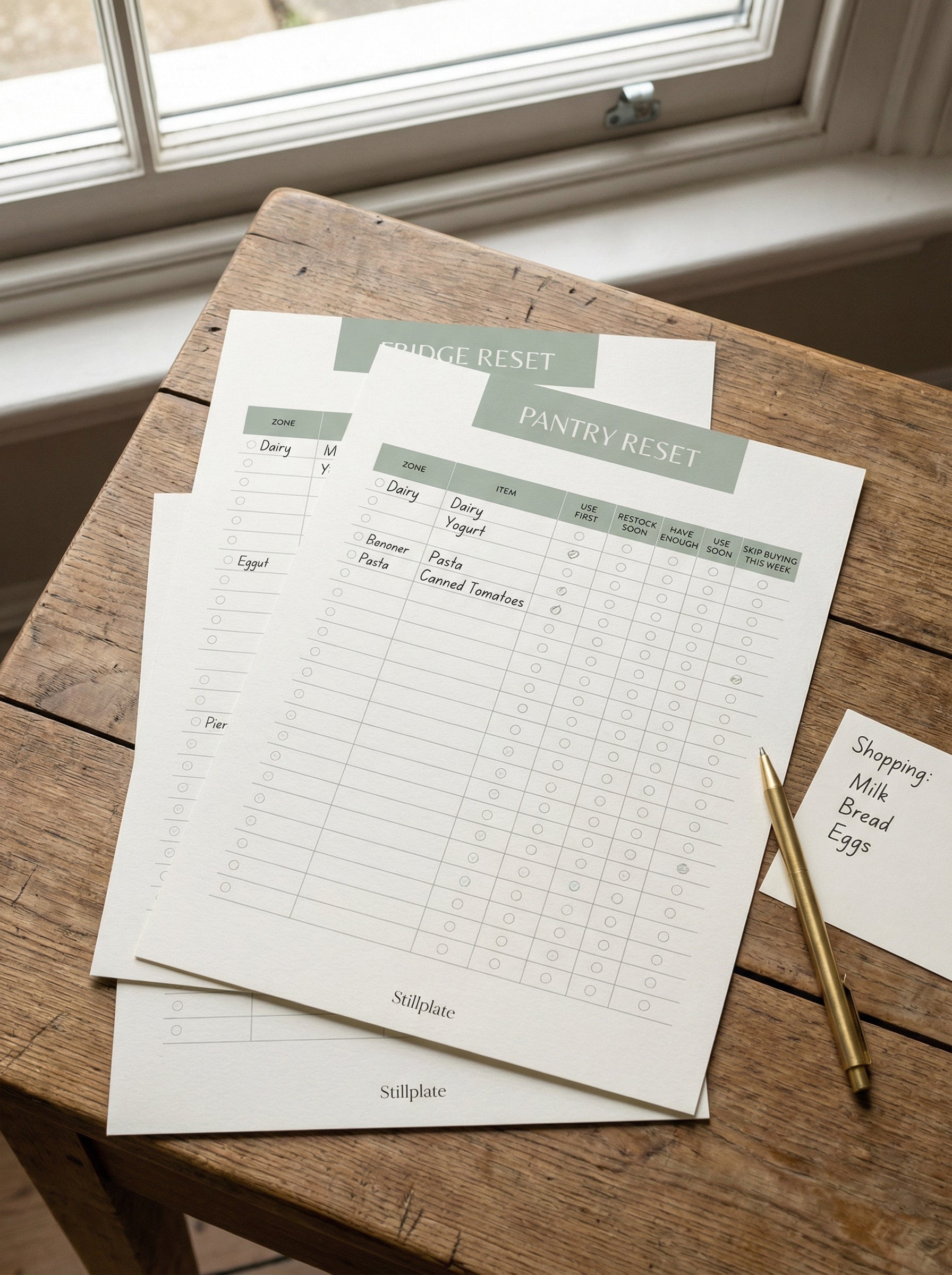 Printable fridge reset and pantry reset worksheets for food visibility and easier planning