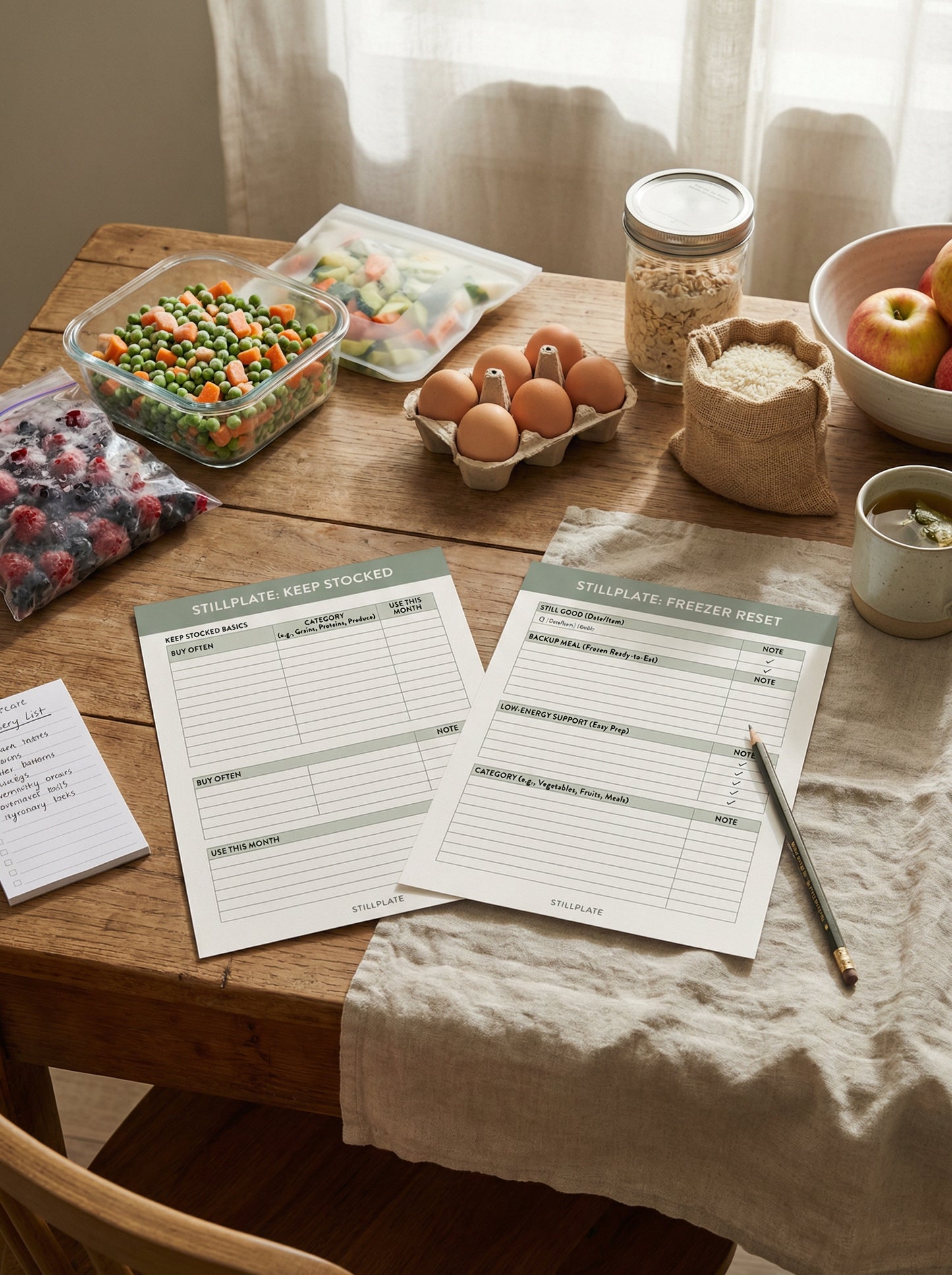 Printable reset rules and reset prompts worksheets for a low-friction kitchen reset routine