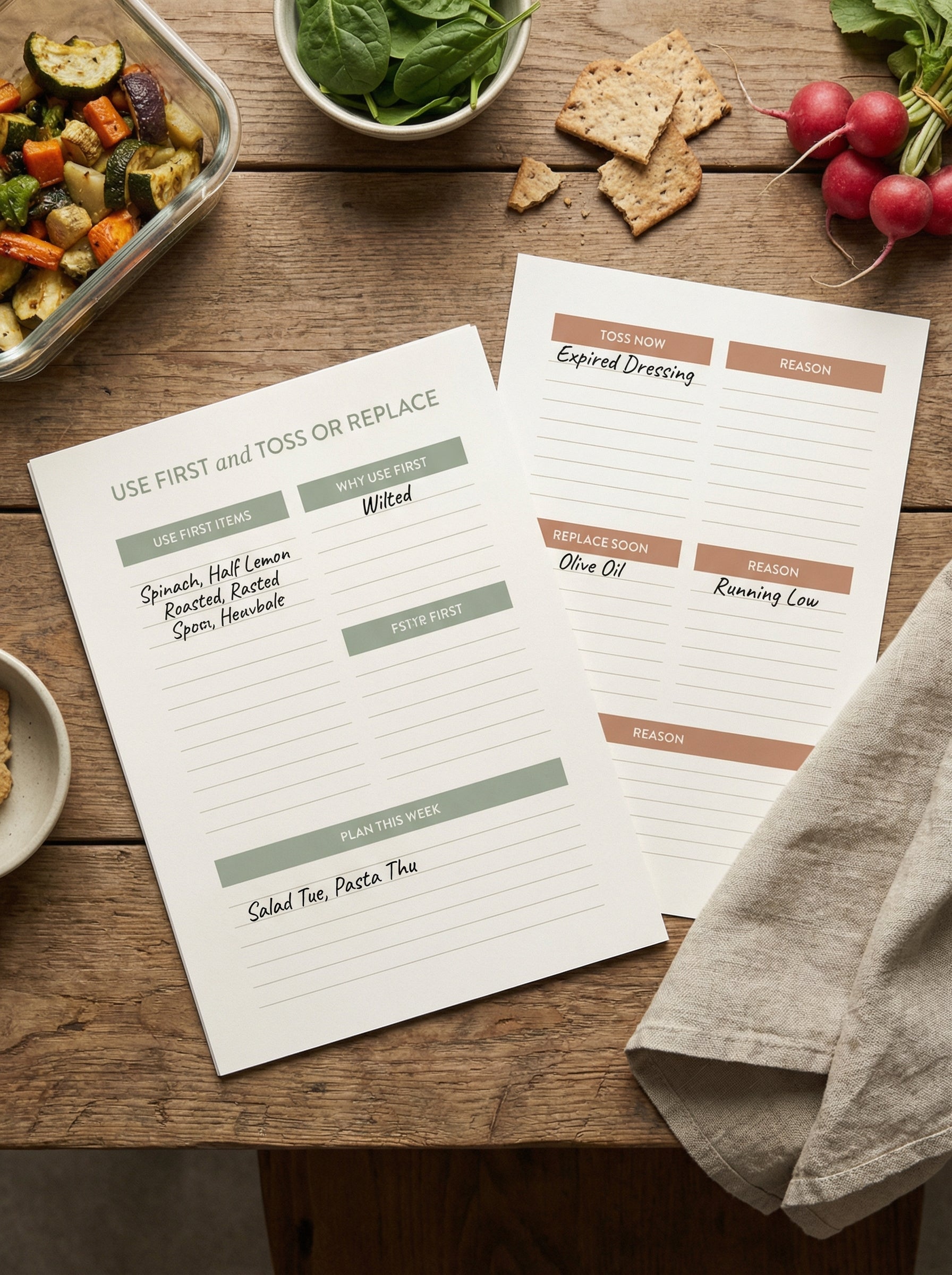 Printable use first and toss or replace worksheets for reducing food waste